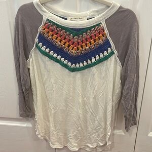 3/4 sleeve shirt with crochet neck